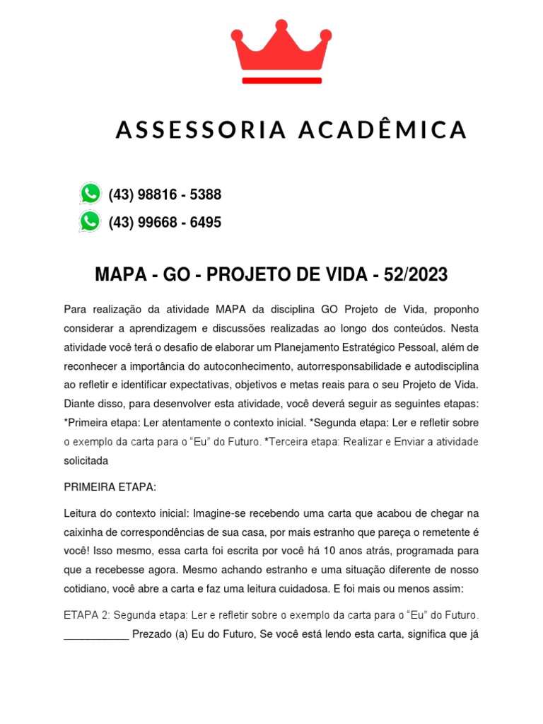 Mapa - Go - Projeto de Vida - 52 2023 | PDF | Planejamento | Vida