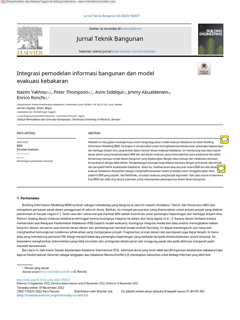 The Integration Of Building Information Modelling And Fire Evacuation