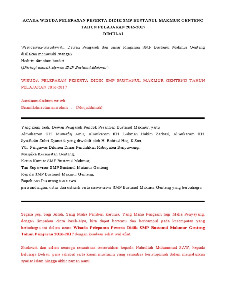 Susunan Acara Wisuda SMP Bustanul Makmur | PDF | Agama & Spiritualitas