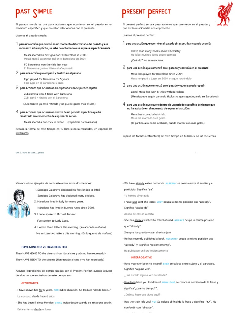 Uso del Pasado Simple y Present Perfect | PDF | Perfecto (gramática ...
