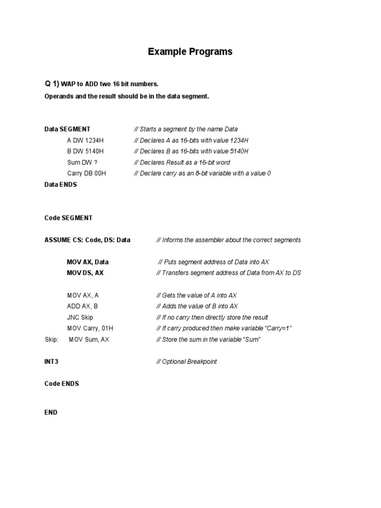 Examples of Programs | PDF | Assembly Language | Computer Engineering