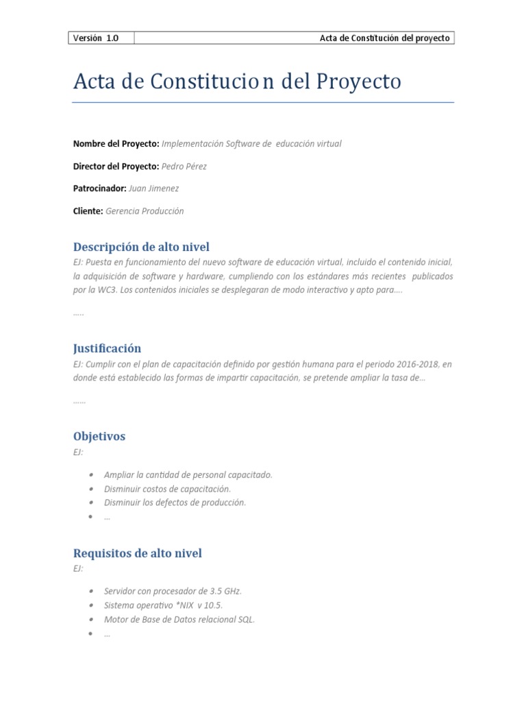 Acta de Constitución Del Proyecto | PDF | Software | Servidor (Computación)