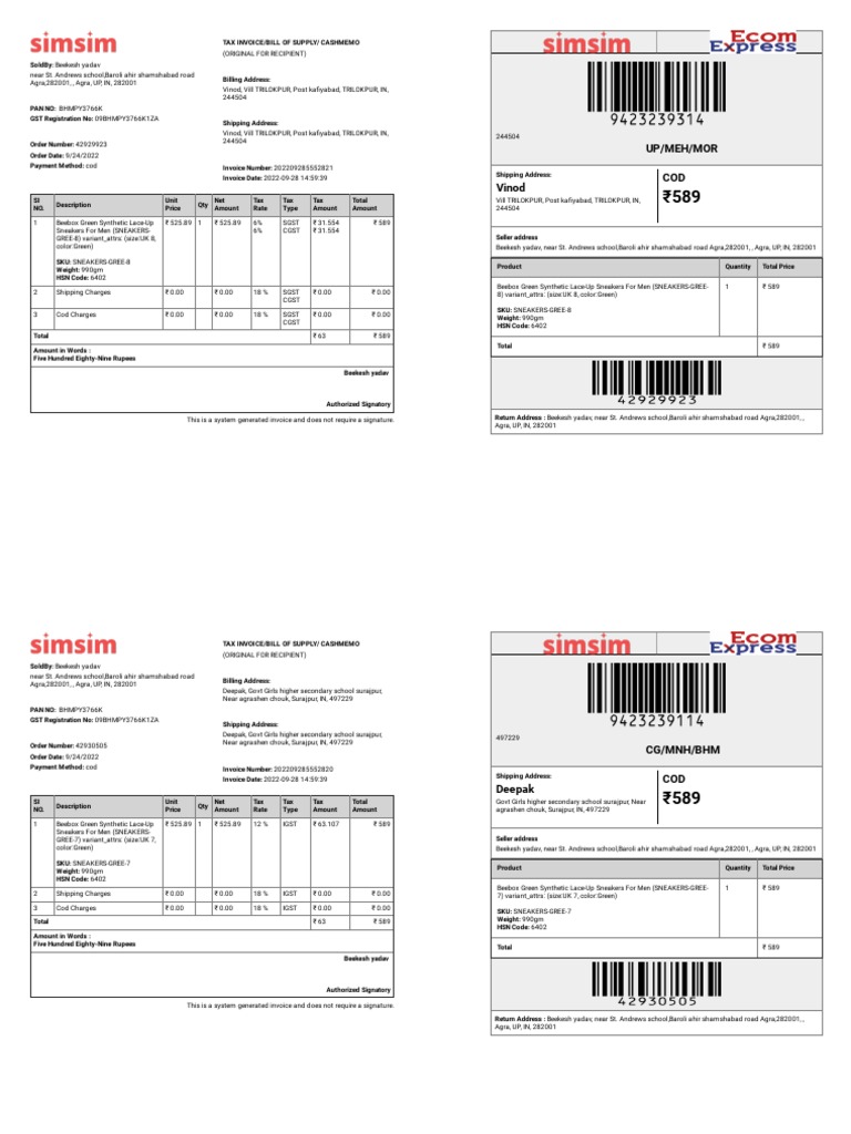 Invoice for Beebox Sneakers | PDF | Invoice | Trade