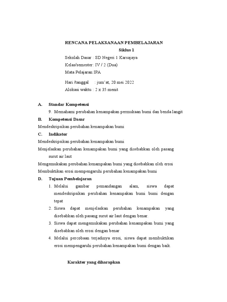 RPP Siklus 1 PKP | PDF
