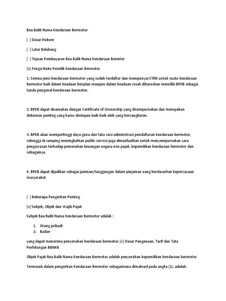 Bea Balik Nama Kendaraan | PDF