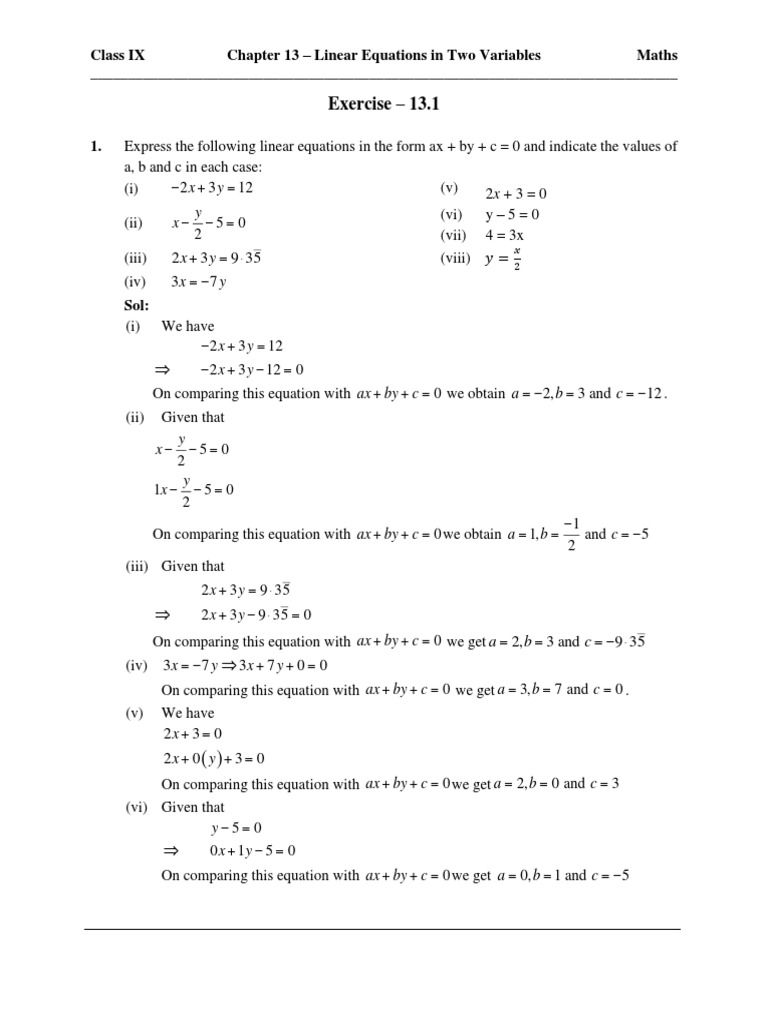 Chapter 13 Linear Equations in Two Variables | PDF | Equations | Speed