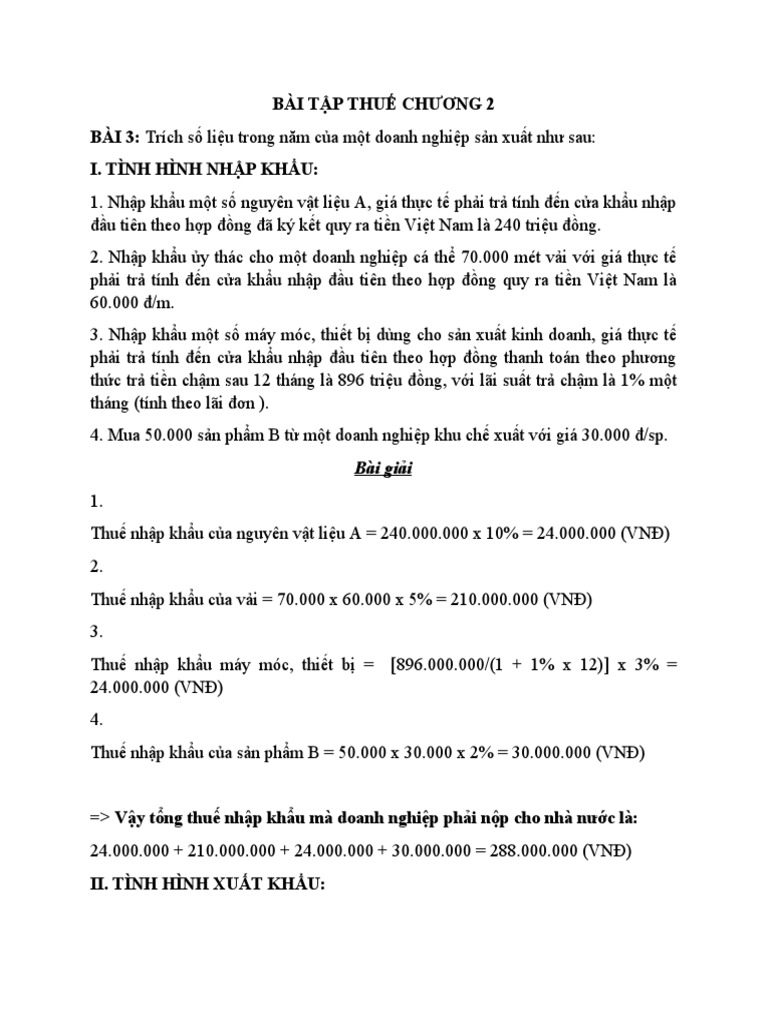 BT Thuế C2 - thầy Nguyễn Ngọc Hùng | PDF