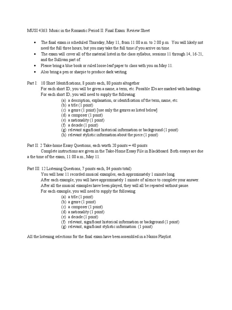 RPII Final Exam Review Guide | PDF | Symphony | Opera