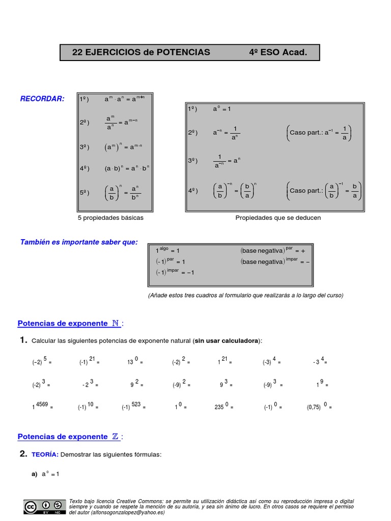 Potencias Pdf Matemáticas Matemática Elemental