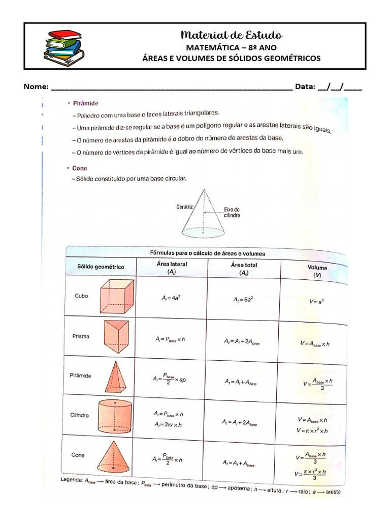 Áreas e Volumes de Sólidos Geométricos | PDF