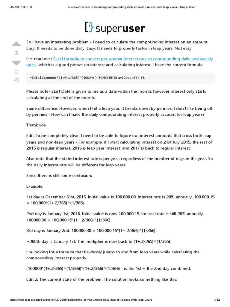 Superuser article microsoft excel calculating compounding daily