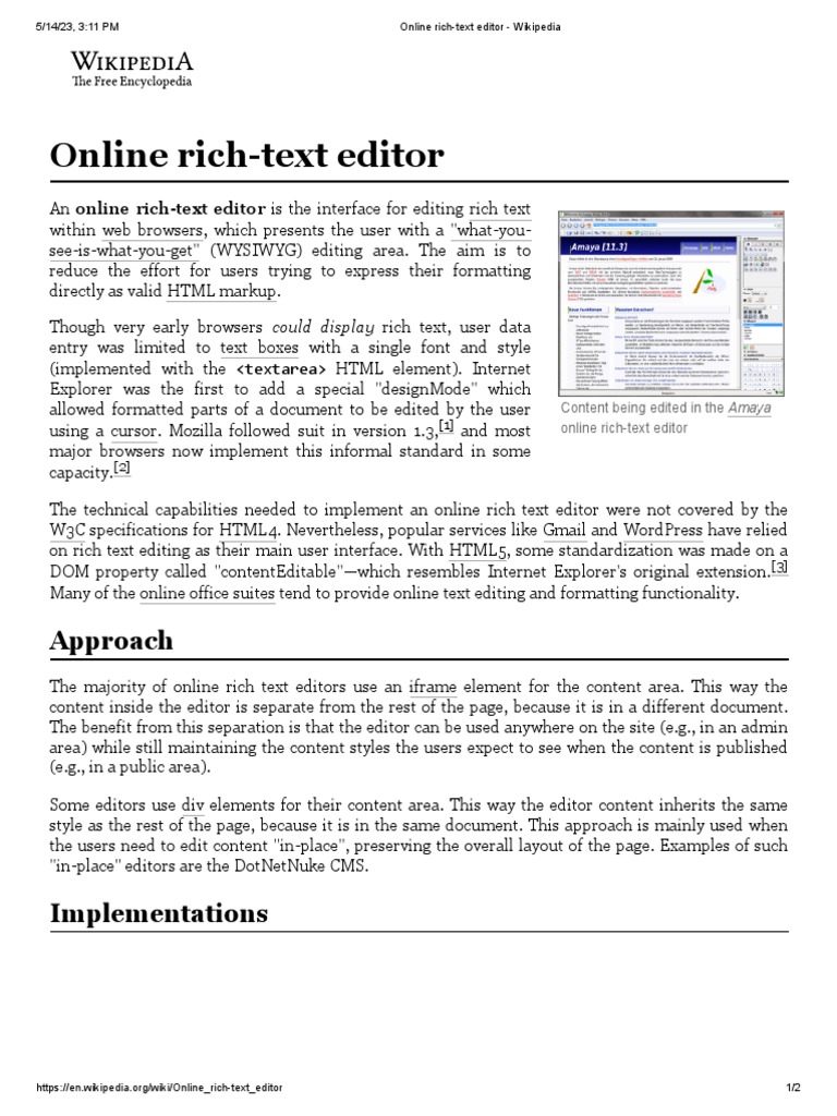 Online rich text editor wikipedia pdf internet web software