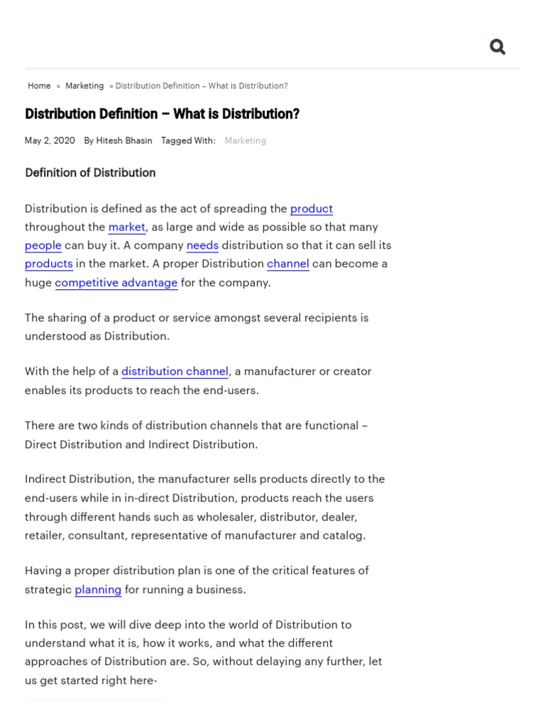 Distribution Definition What Is Distribution Marketing91 PDF