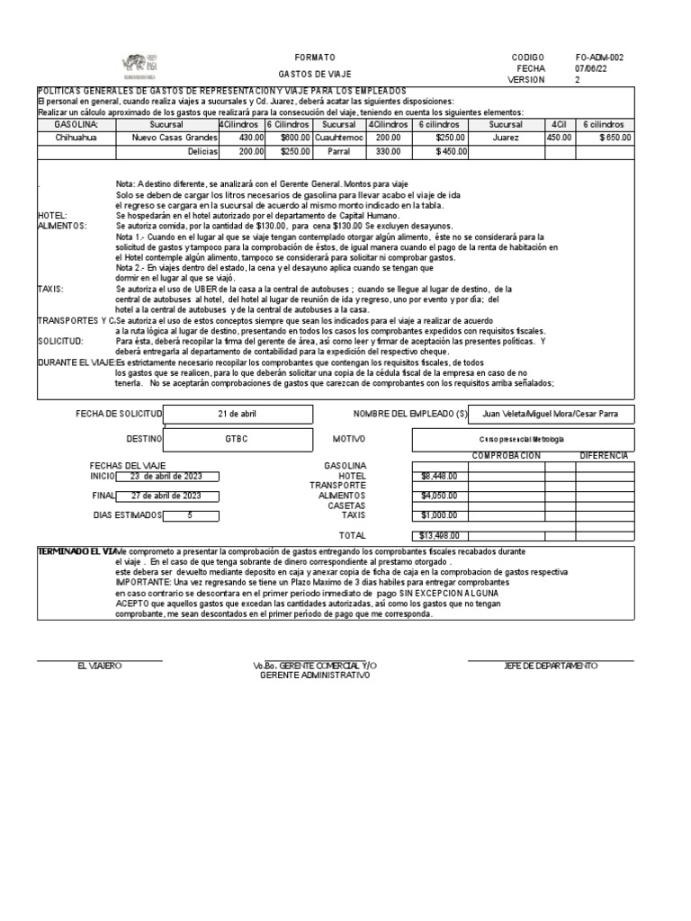 Formato de Viaticos-3 | PDF