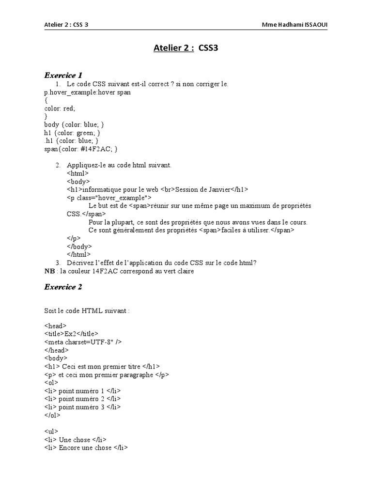 Atelier CSS3 : Exercices et Styles | PDF | Html | Génie logiciel