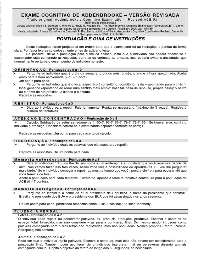 ACE-R-guia de Instruções PDF | PDF