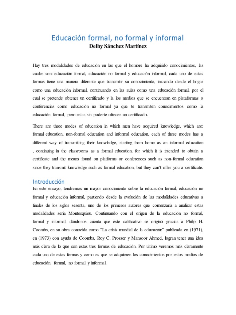Modalidades de Educación: Formal, No Formal e Informal | PDF | Aprendizaje