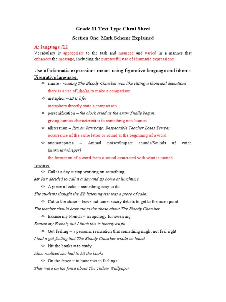 A Language 12 Section One Mark Scheme Explained PDF Idiom
