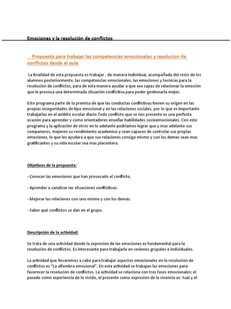 Emociones y La Resolución de Conflictos | PDF | Las emociones | Salón ...