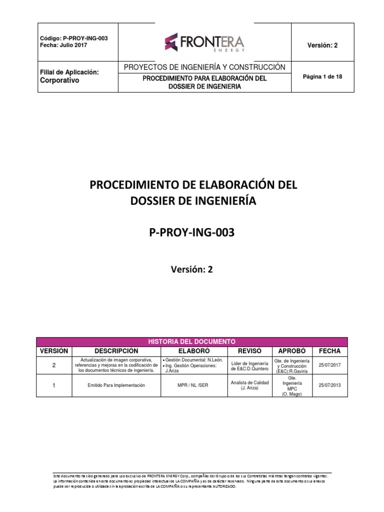 01 P-PROY-ING-003 - V2 - Dossier de Ingenieria | PDF | Ingeniería ...