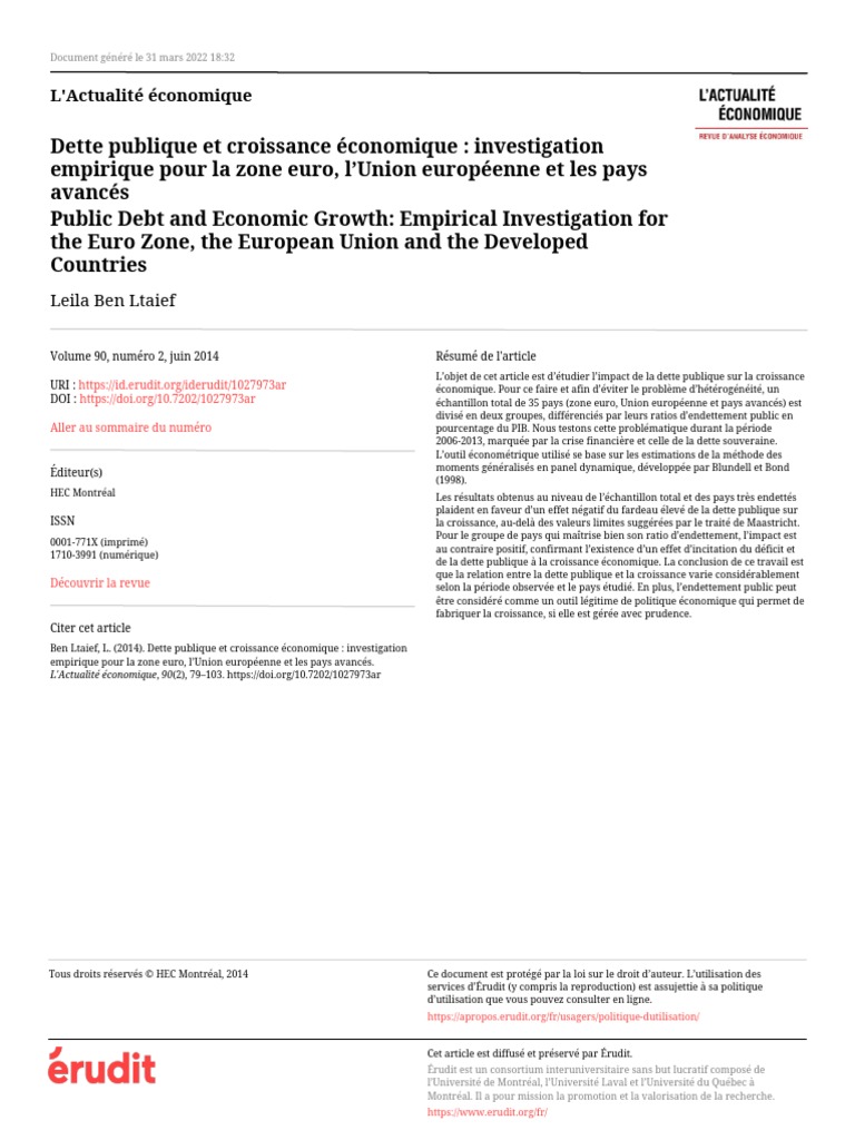 Impact de la Dette sur la Croissance Économique | PDF | Dette publique ...