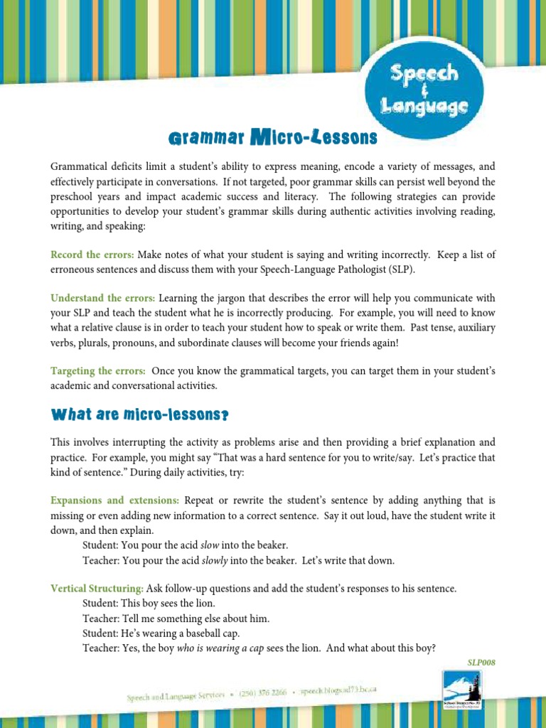 SLP008 Grammar Micro Lessons1 PDF Grammar Sentence (Linguistics)