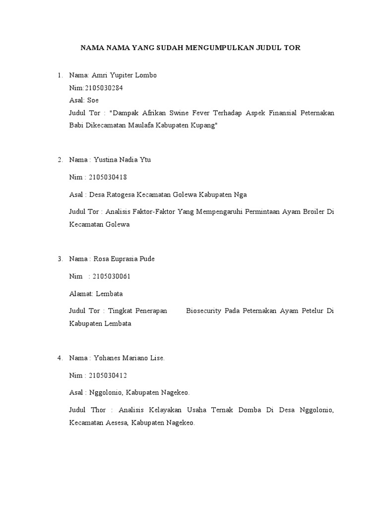 Daftar Judul Skripsi Peternakan | PDF