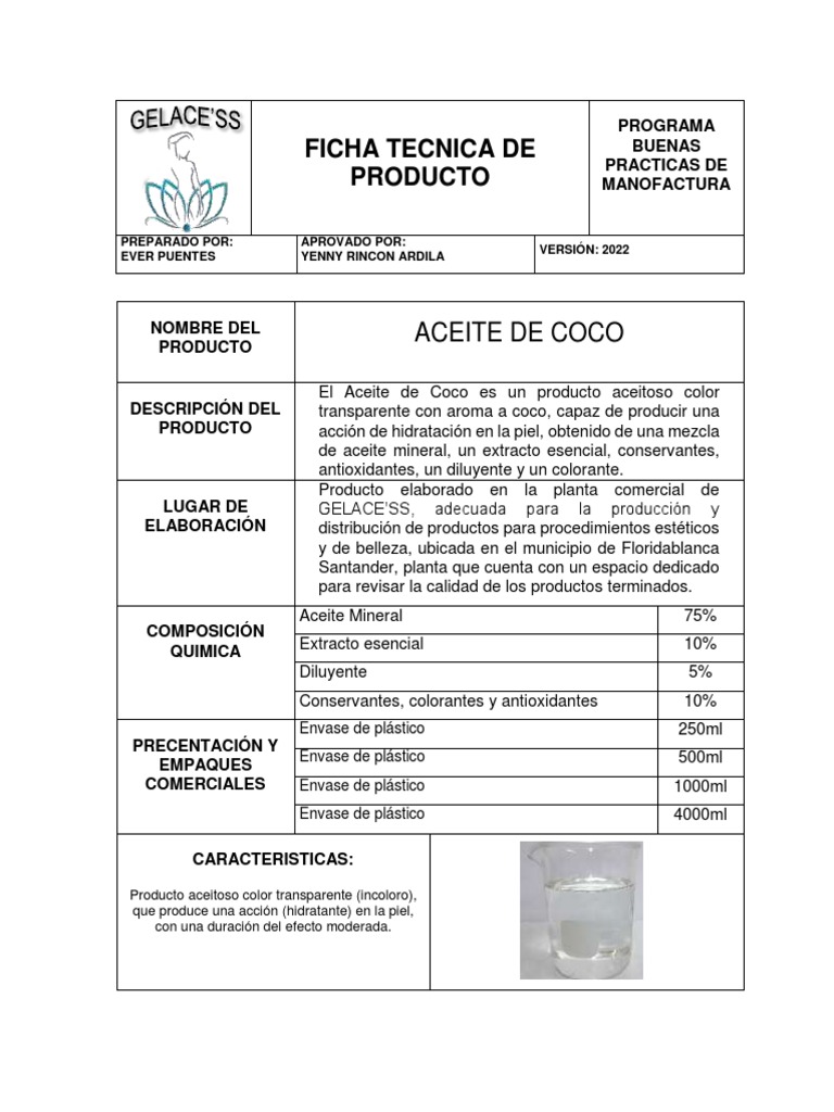 Ficha tecnica aceite de coco pdf