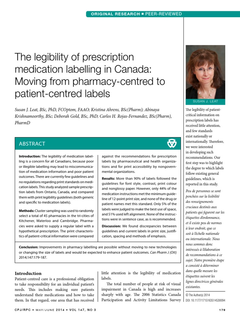 The Legibility of Prescription Medication Labelling in Canada Moving From PharmacyCentred To