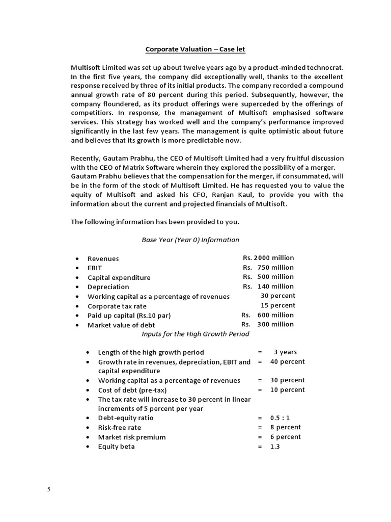 Multisoft Limited Valuation Case Study | PDF | Cost Of Capital ...
