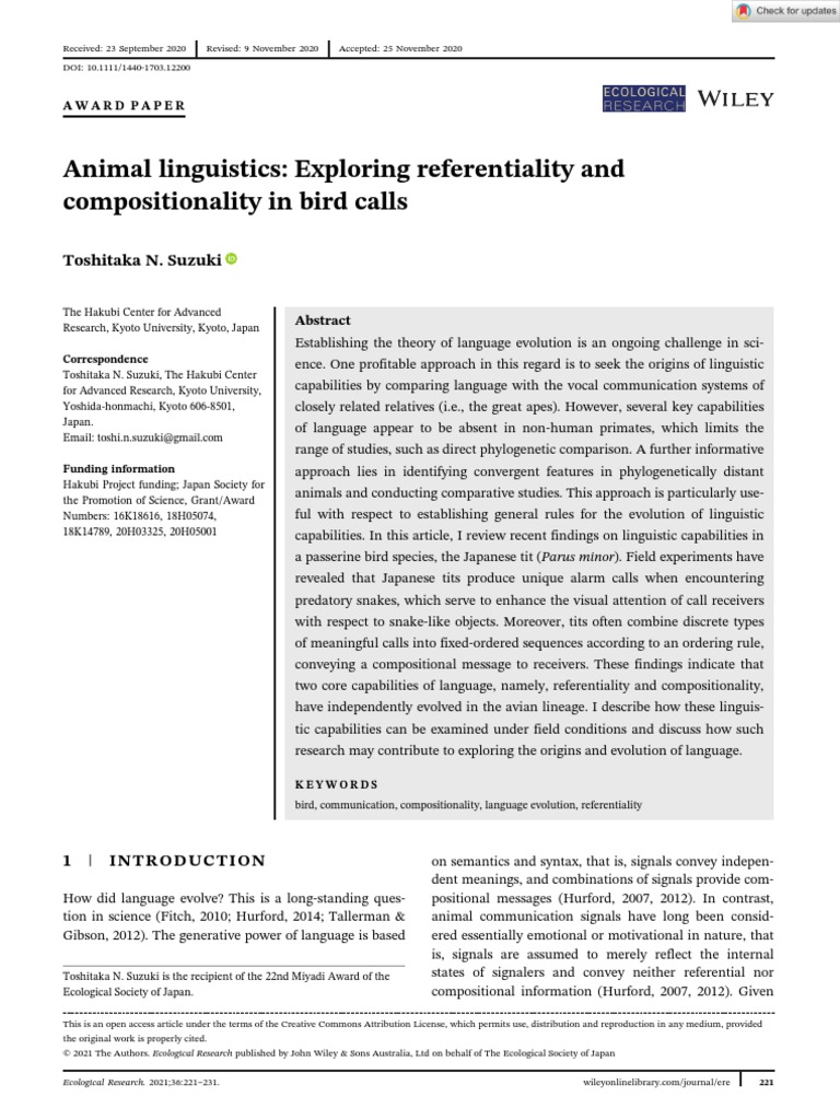 Bird Calls: Referentiality & Compositionality | PDF | Attention ...