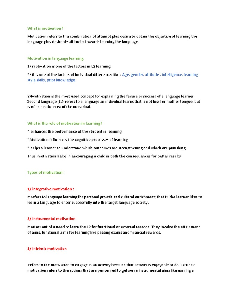 Types of Motivation in Language Learning | PDF