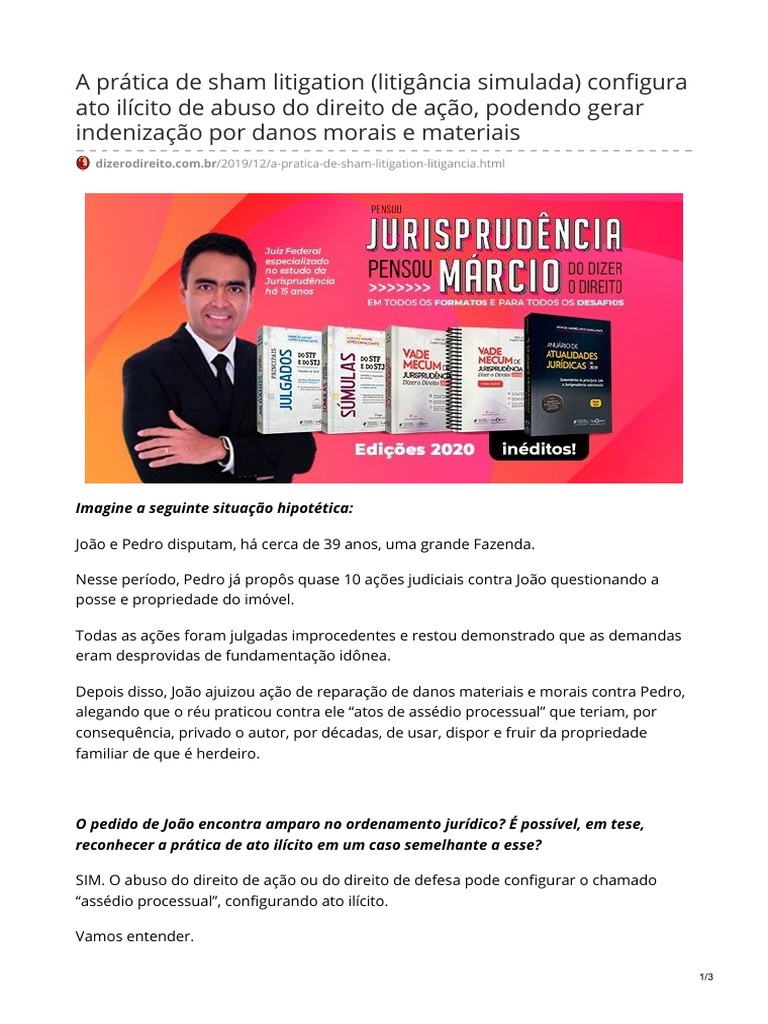 A Prática de Sham Litigation Litigância Simulada Configura Ato Ilícito ...