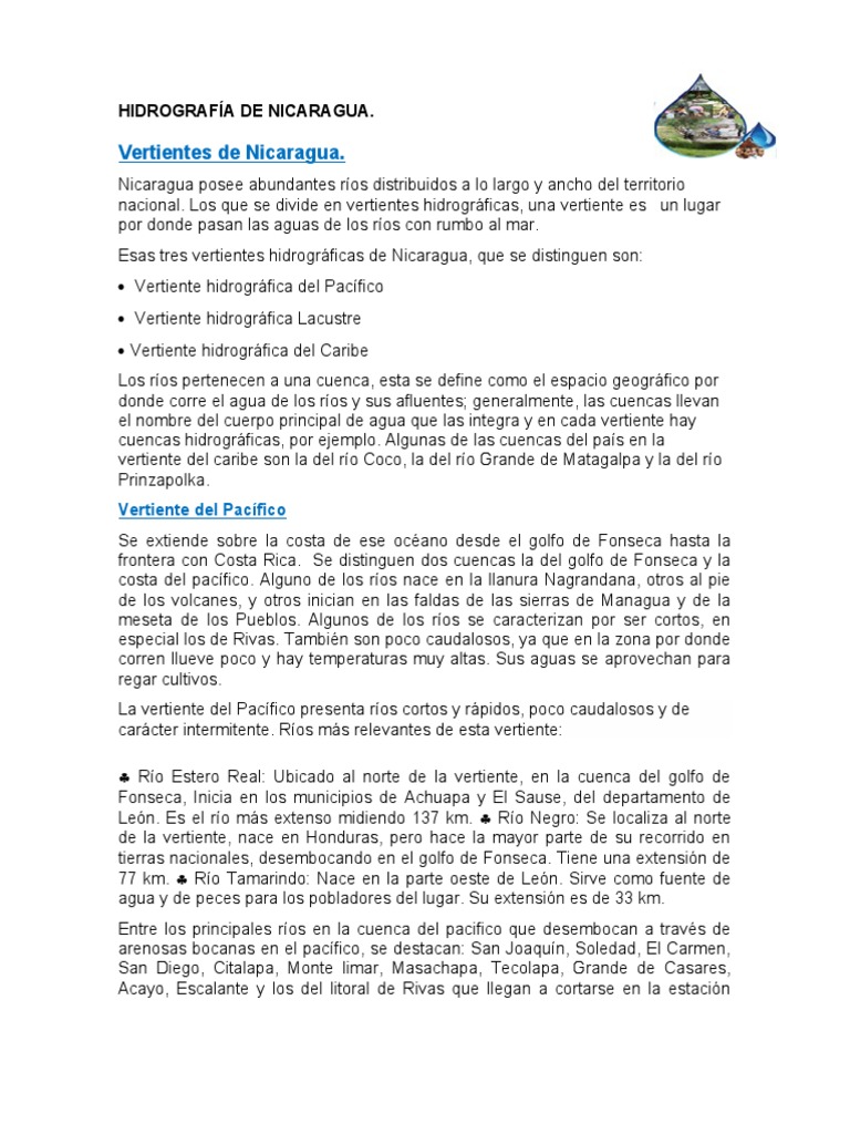 Hidrografía de Nicaragua, Séptimo | PDF | lago | Nicaragua
