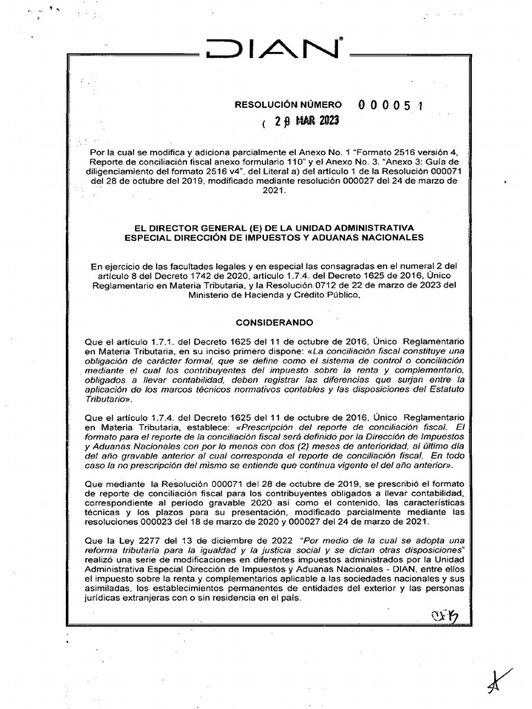 Resolución 000051 de 29-03-2023 Conciliacion Fiscal | PDF | normas