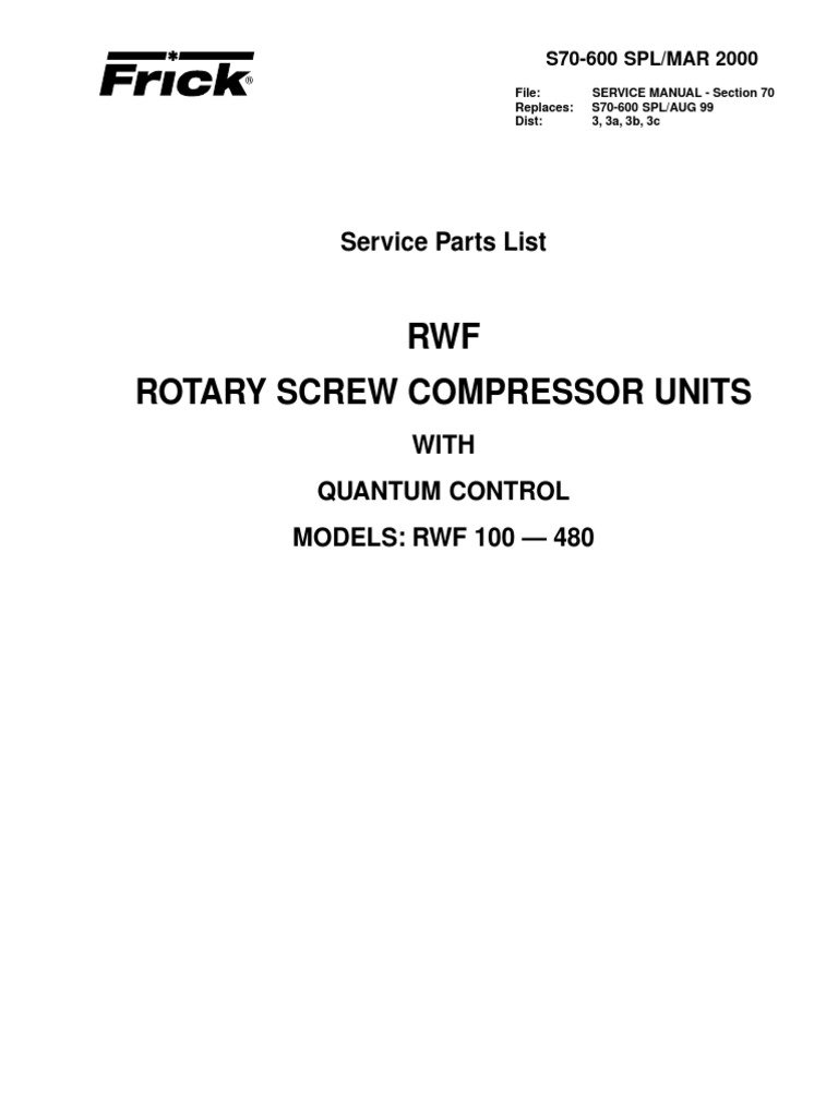 RWF Rotary Screw Compressor Parts List | PDF | Pump | Valve