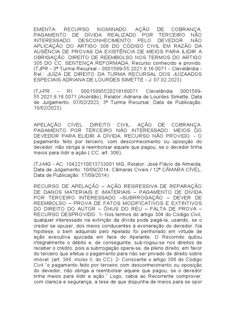 Art. 306 CC | PDF | Sentença (jurídico) | Indenização