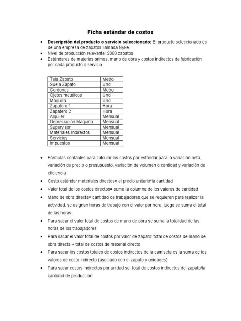Análisis de Costos para Producción de Zapatos | PDF | Presupuesto ...