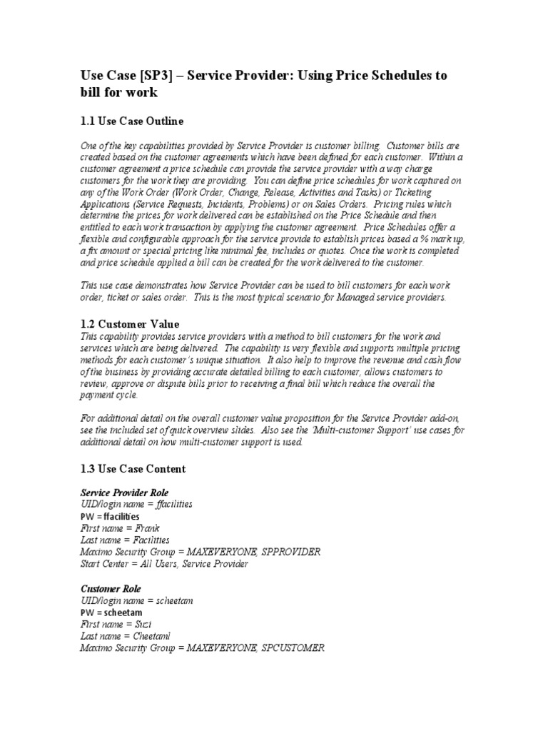 SP3 Billing Use Case Overview | PDF | Use Case | Pricing