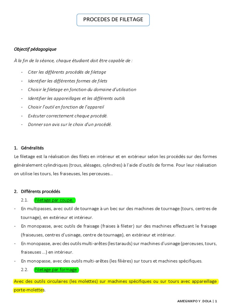 Techniques de Filetage et Taraudage | PDF | Vis de fixation | Usinage