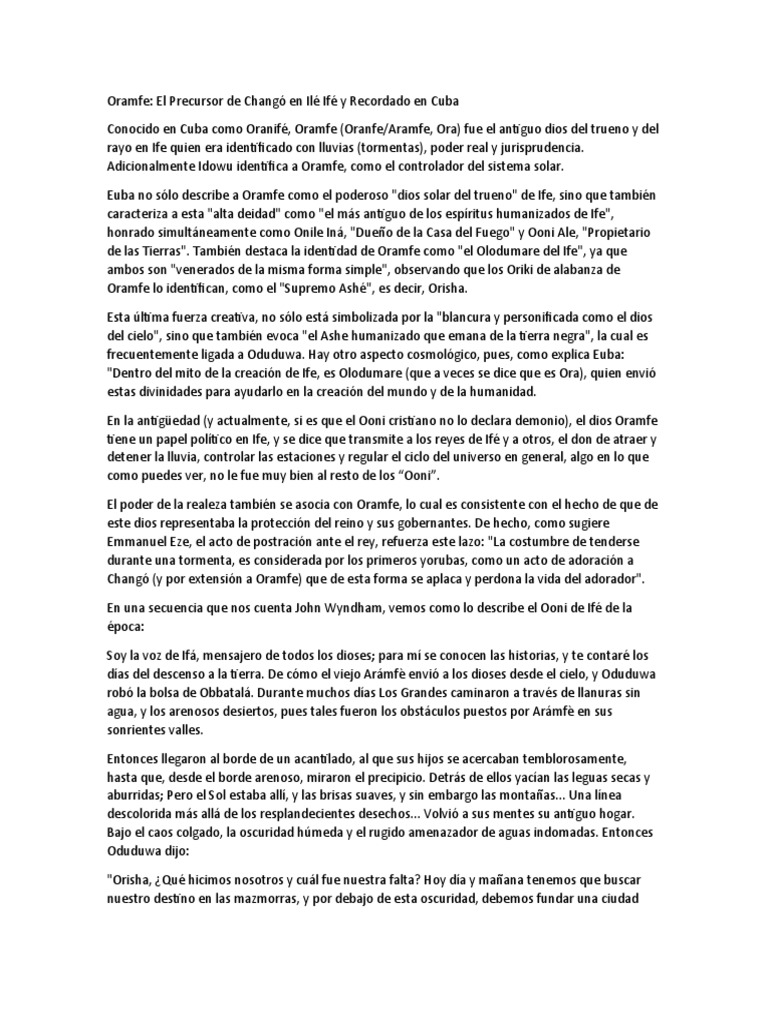 Oramfe El Precursor de Changó en Ilé Ifé y Recordado en Cuba | PDF ...