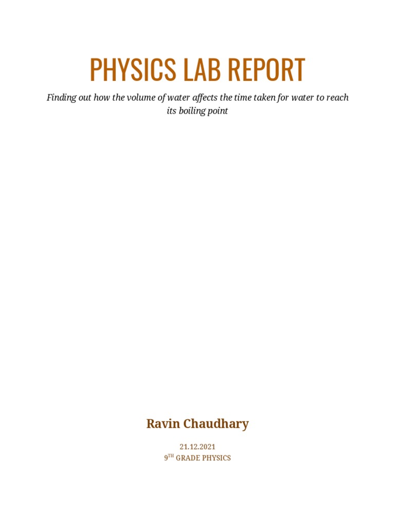 MYP C Lab Report Ravin Chaudhary 9I PDF Heat Capacity Heat
