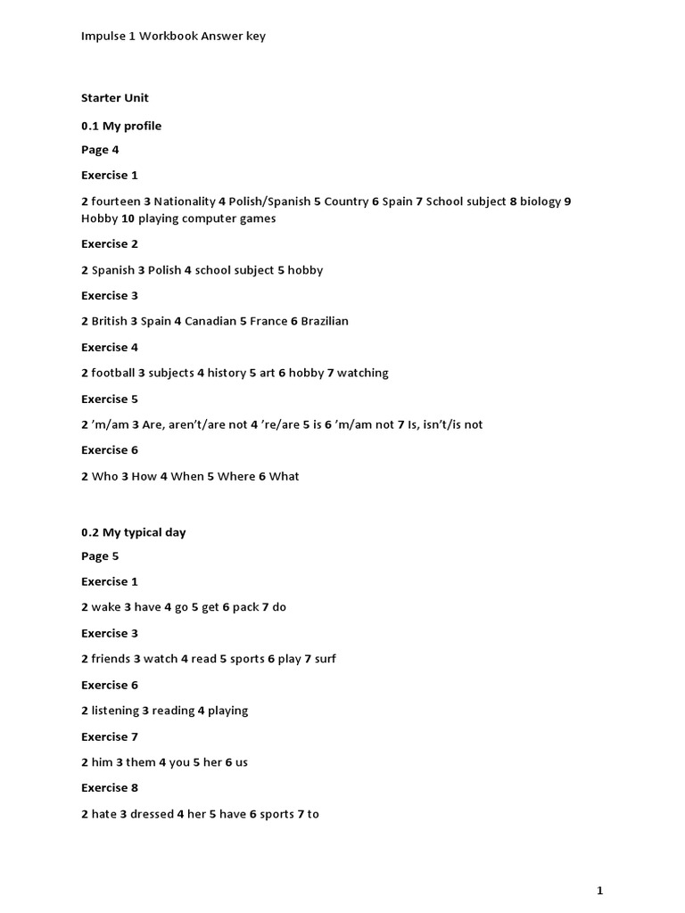 Impulse 1 WB Answer Key PDF