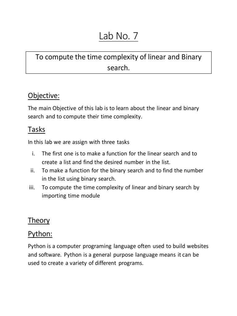 Lab No 7 | PDF | Control Flow | Time Complexity