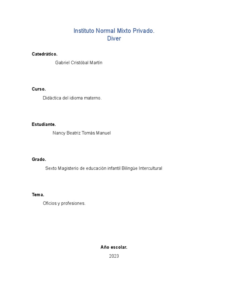 Oficios Y Profesiones Pdf Aprendizaje Educación De La Primera