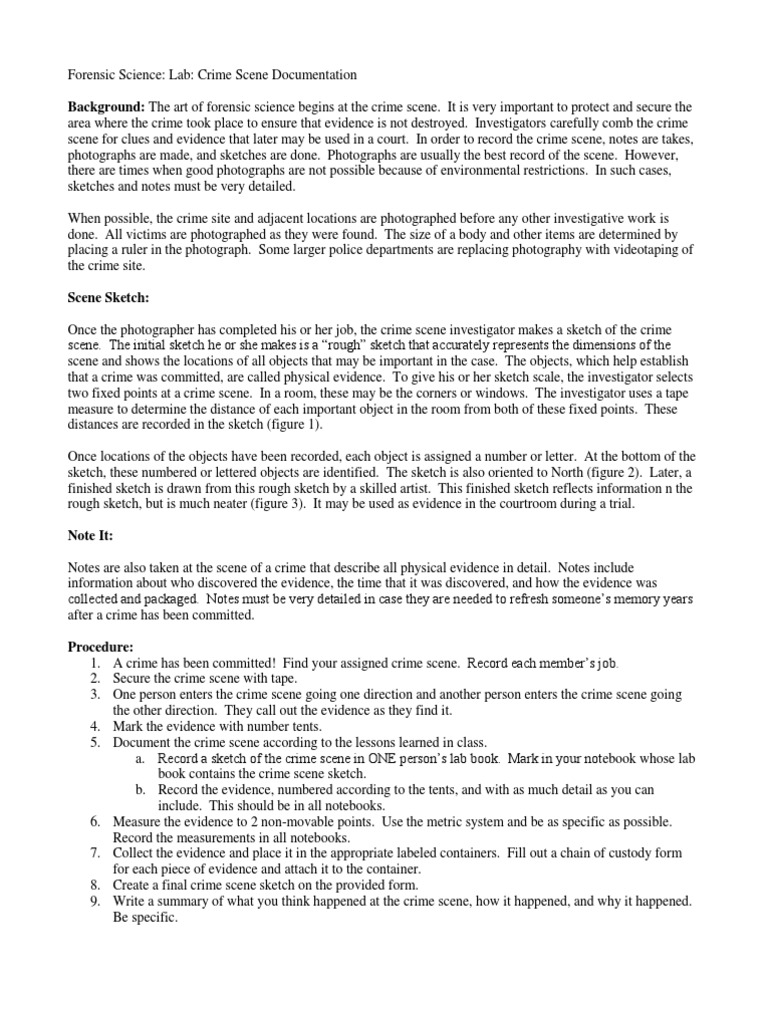 Crime Scene Documentation Lab 1 PDF Crime Scene Criminal Justice