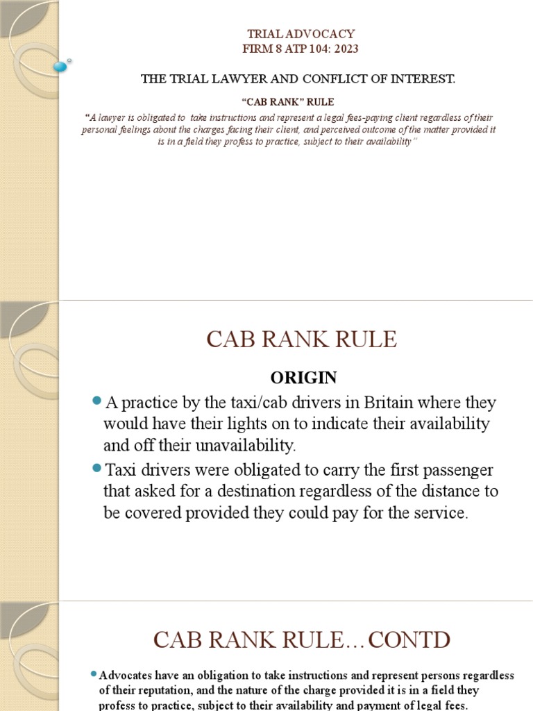 Understanding the Cab Rank Rule in Law | PDF | Conflict Of Interest ...