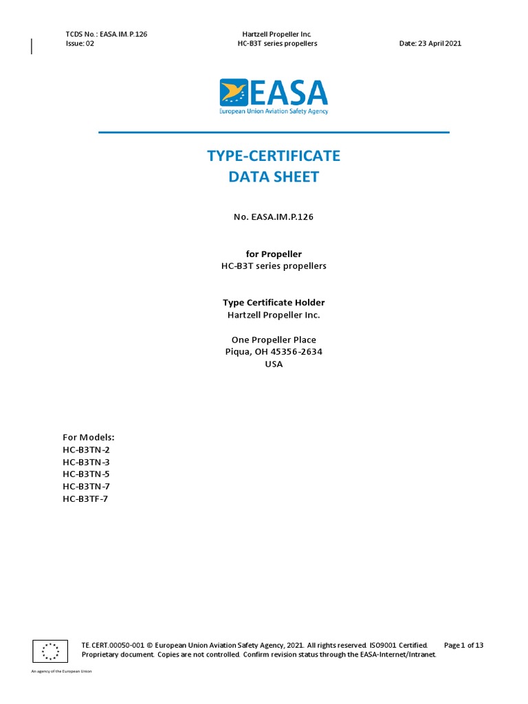 EASA TCDS for HC-B3T Propellers | PDF | Aviation | Transport