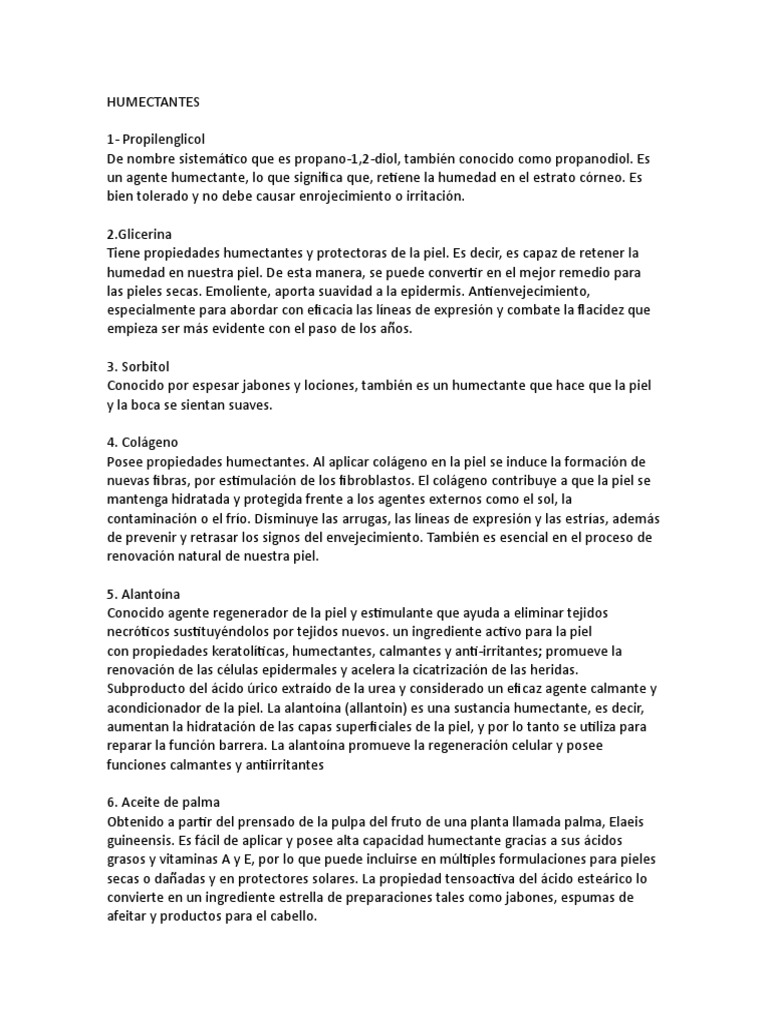 HUMECTANTES | PDF | Piel | Vitamina a
