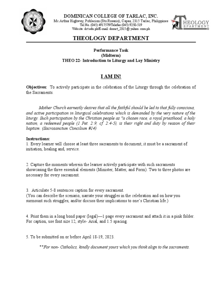 Performace+Task+2+(THEO+22) | PDF | Sacraments | Religious Rituals